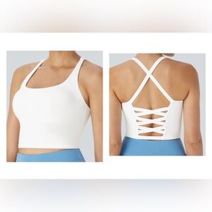 LazyShe Padded Sports Bras for Women - Strappy Spaghetti Strap Workout